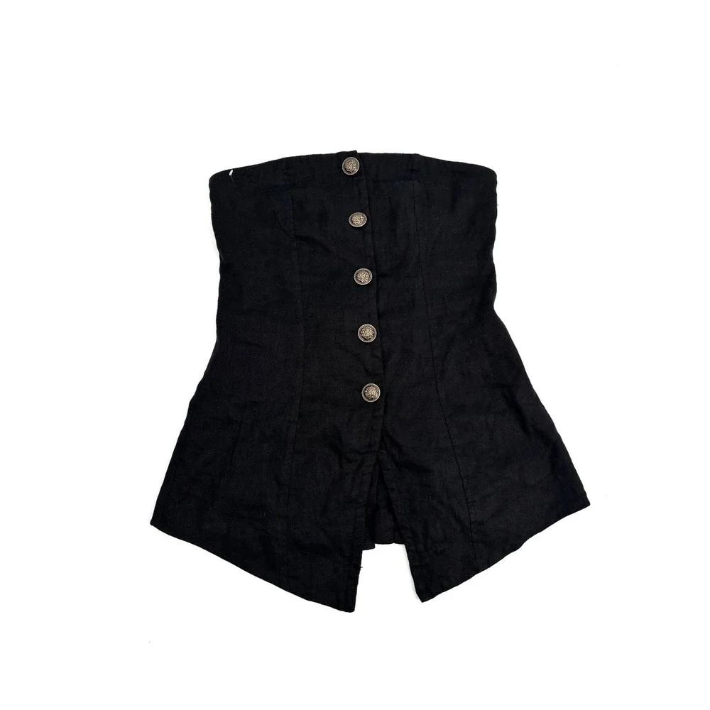 Free People‎ Corset Top Womens 8 Black Strapless Button Down Linen Blend